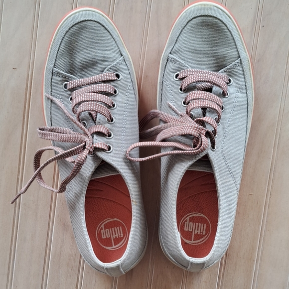 Fitflop Shoes - FitFlop Canvas Lace-Up Style 184-068 Gray/Coral Comfy Causal Sneakers